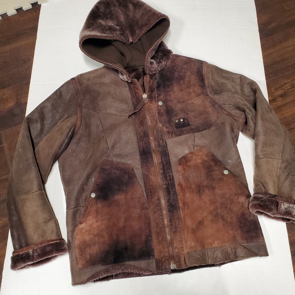 Vintage diesel y2k genuine shearling leather jacket reversible men's L bomber